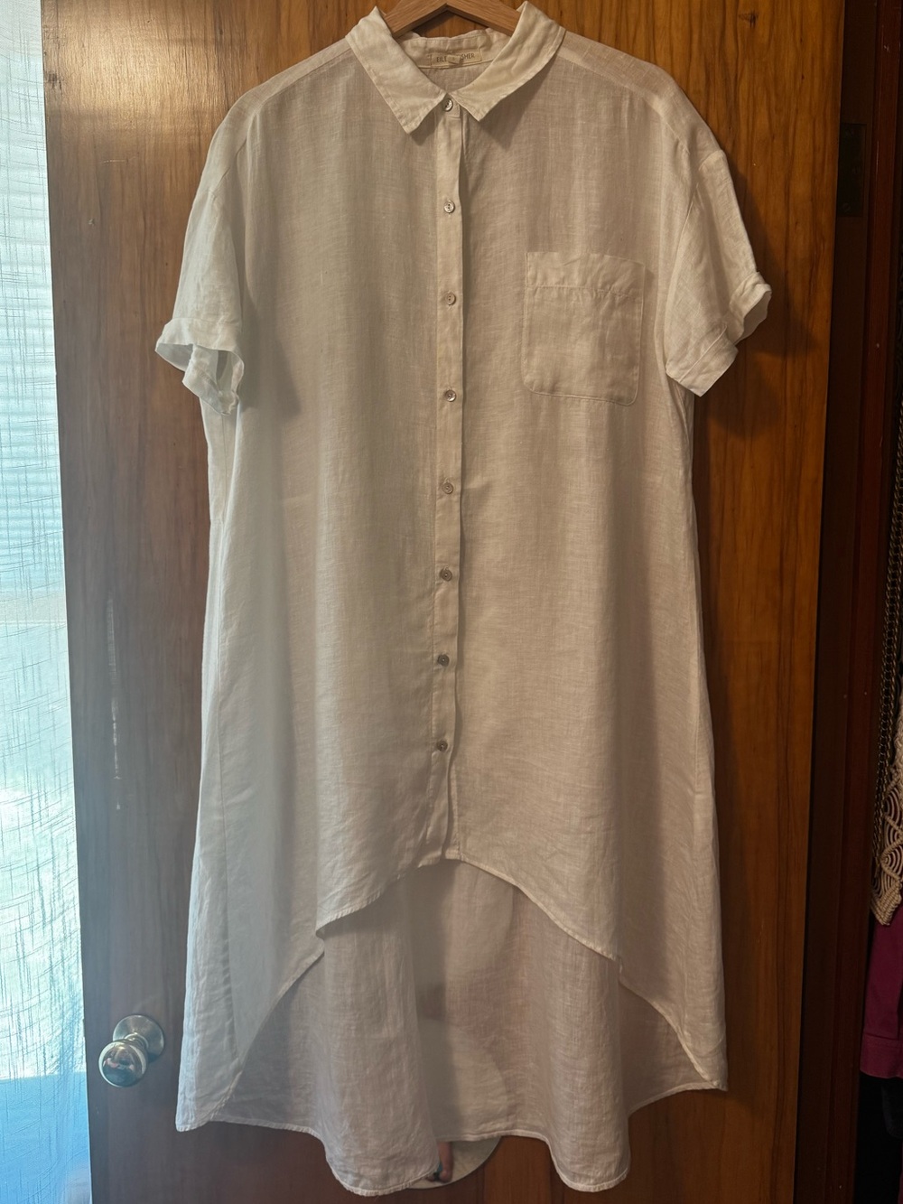 Eileen Fisher 100% Irish Linen Shirt Dress High Front Long Back Hem S